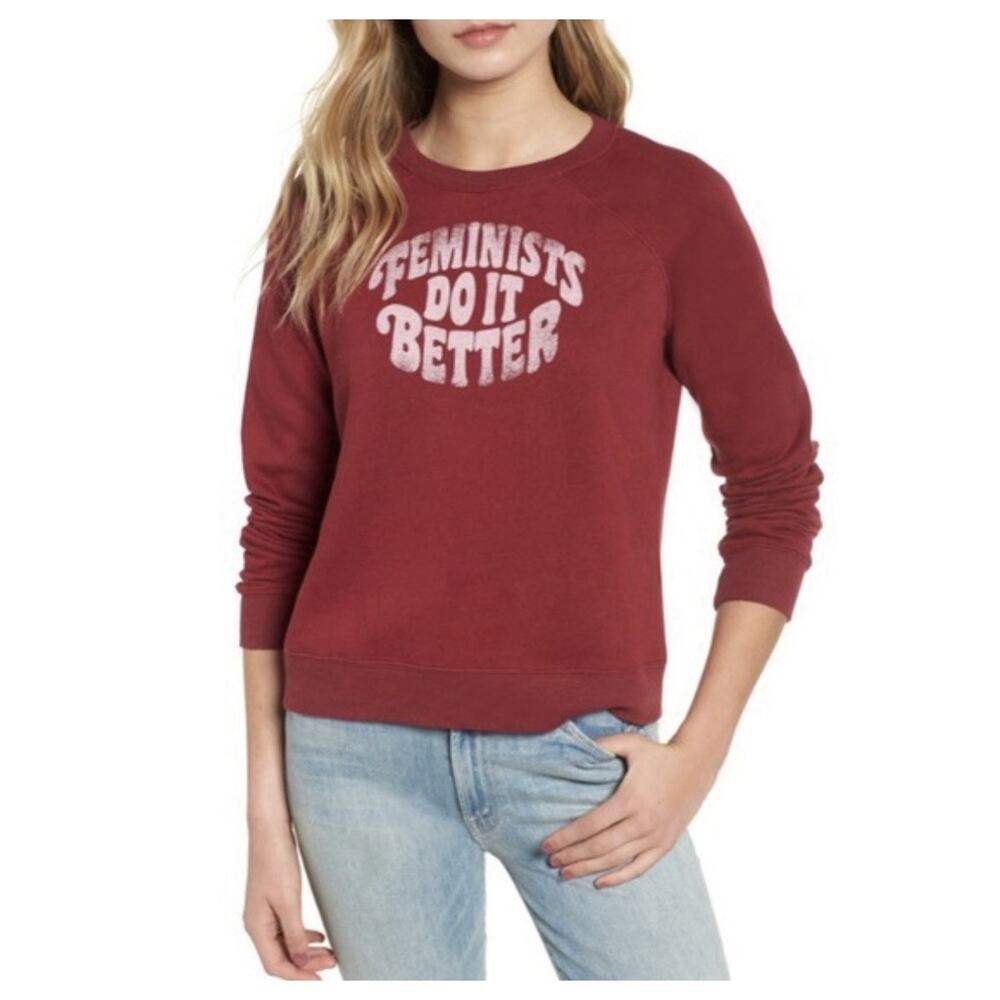 Rebecca Minkoff NWT Sweatshirt Feminist Crew Neck Maroon Sz XXS Long Slv